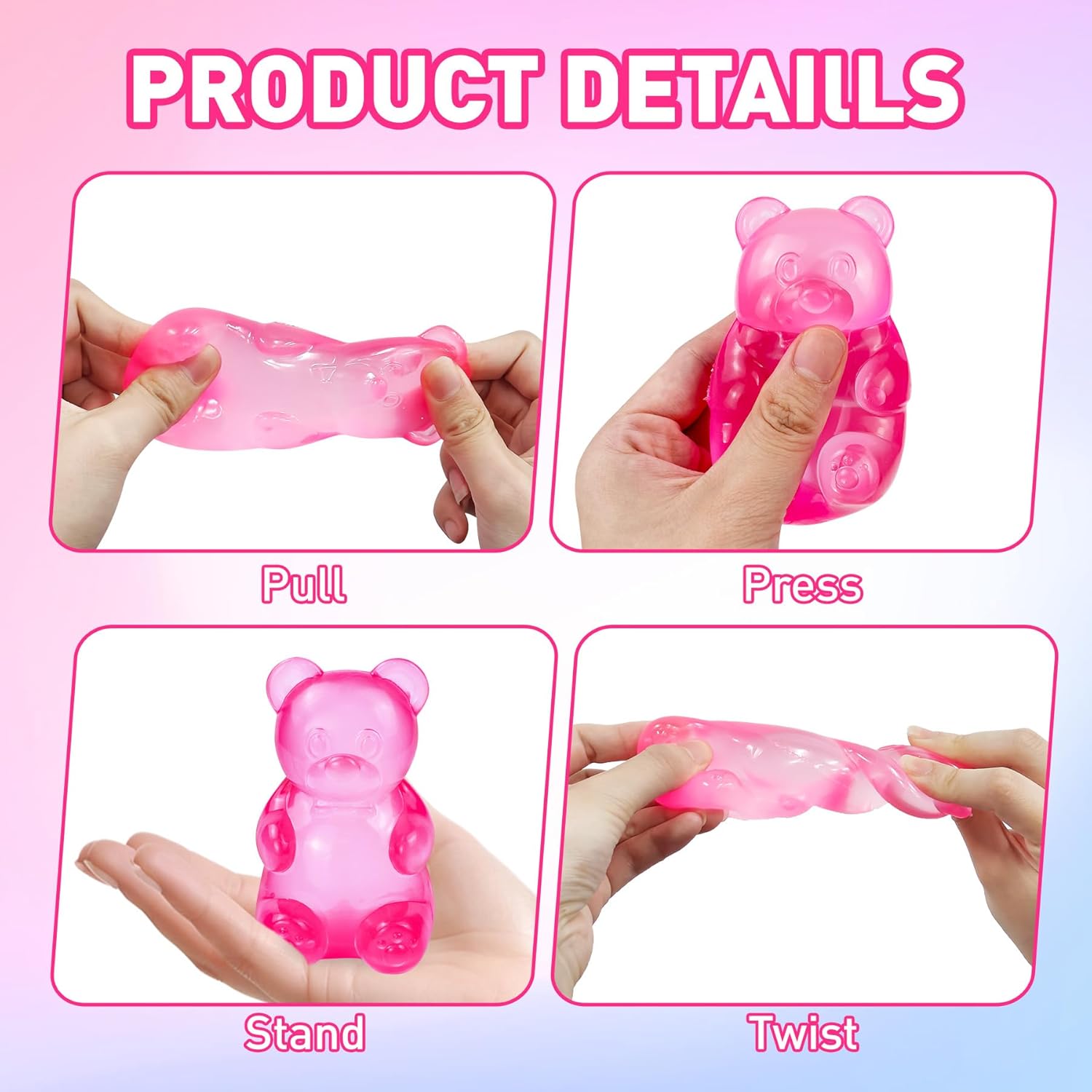 Gummy Bear Squishy, Stress Bear Taba Squishy, Taba Squishy Toys for Kids, Stress Balls Valentines Day Gifts Birthday Gifts Party Favors-Rosy - Image 5