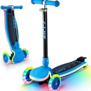JOVA ZIFFY Light-Up Toddler Scooters for Kids 3-8, 3 Wheel Kids Scooter for Boy Girl 110lbs, 20 Dynamic LED Lights, 4 Adjustable Height Ride-on Kick Scooter, Lean-to-Steer Anti-Slip Wide Deck