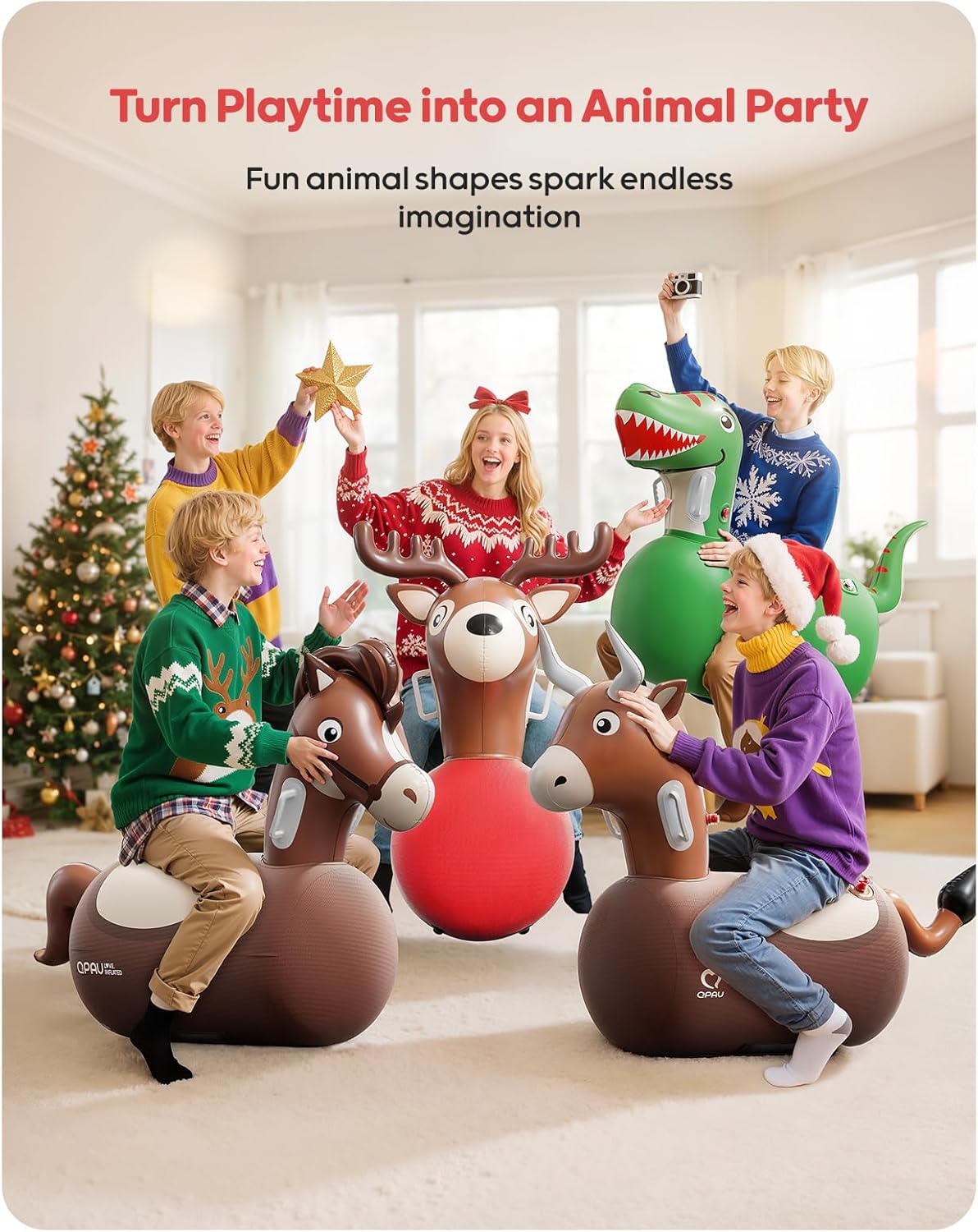 QPAU Inflatable Bouncy Dinosaur Toys 2 PCS with Hand Pump, Heavy Duty Giant Bouncy Pal, 220lbs Load Capacity, Ride On Bouncy Animal Hopper Toy, Indoor Outdoor Bouncers for Kids Girls Boys Ages 5+ - Image 6
