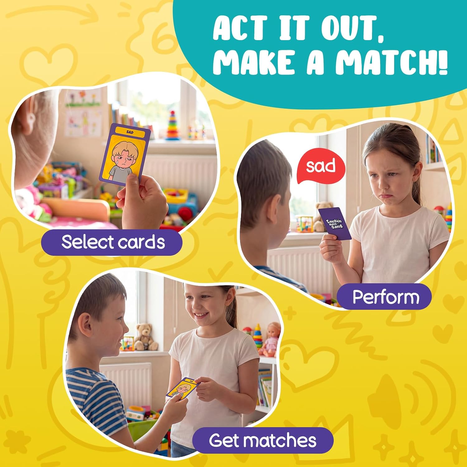 Faces & Feelings Go Fish Card Game Social Emotional Learning Activities for Kids Ages 6+,Learn to Identify Various Moods, Cartoon Faces Emotions Social Skills Games for Home, Therapy & Classroom Use - Image 3