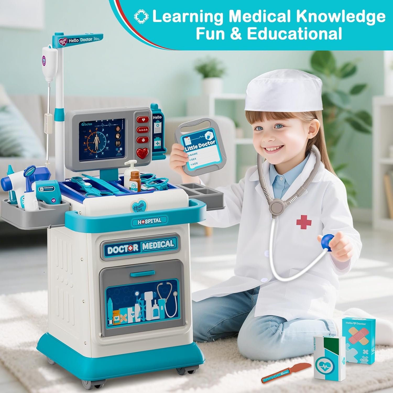 AuroTops Doctor Kit for Toddlers 3-5, 26 Pcs Doctor Play Set for Kids Ages 3-8,Role Play Toy Medical Cart Doctor Toys Educational Toys for Boys & Girls Birthday Gifts - Image 4