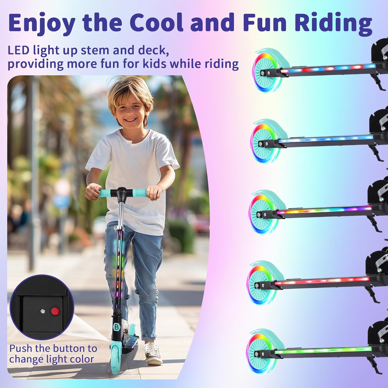 BELEEV V3 Scooter for Kids with Light-Up Wheels & Stem & Deck, 2 Wheel Folding Scooter for Girls Boys, 4 Adjustable Height, Lightweight Kick Scooter with Handy Kickstand for Children Ages 3-12 - Image 2