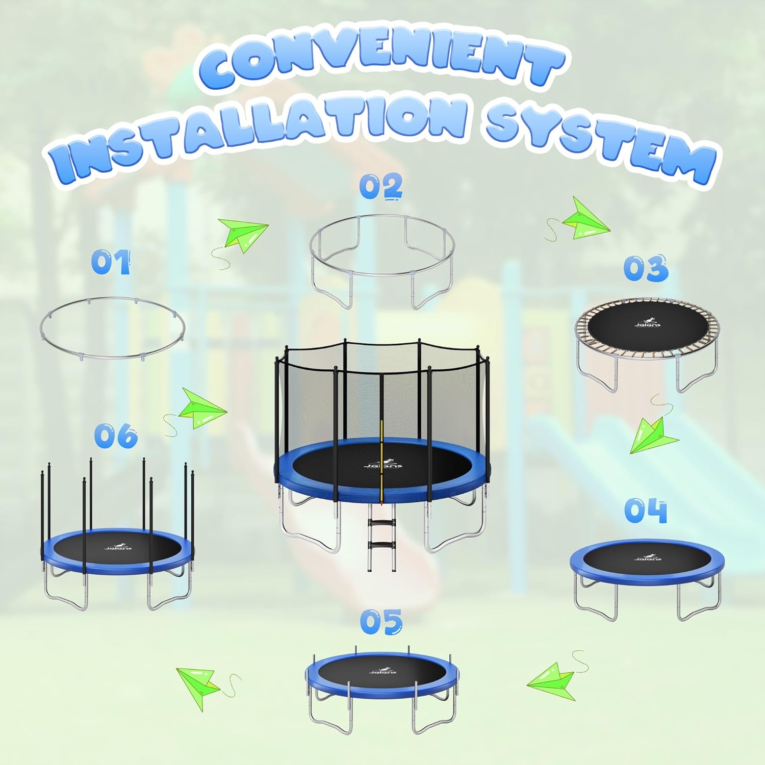 JELENS Trampoline 8FT 10FT 12FT 14FT 15FT, Outdoor Trampolines with Enclosure Net, Recreational Anti-Rust Trampolines for Kids and Adults, ASTM Approved - Image 7