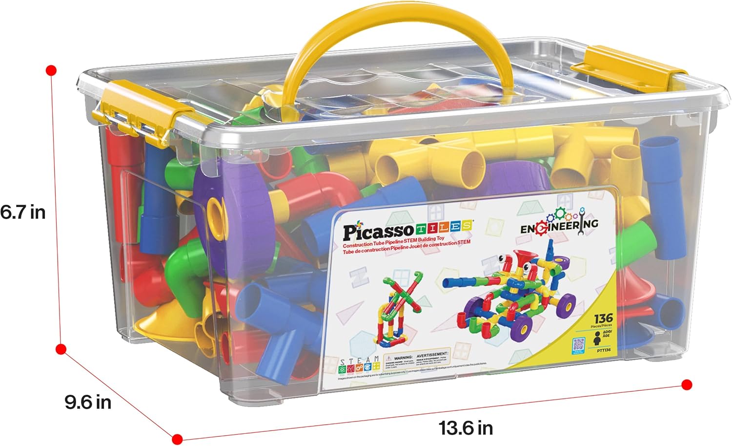 PicassoTiles PTT136 136pcs Tubular Pipes & Spout STEAM Interlocking Educational Building Block Set, Tube Locks, Pipeworks Construction Blocks w/Storage Container Box, Idea Book, Flute Musical Kit - Image 9