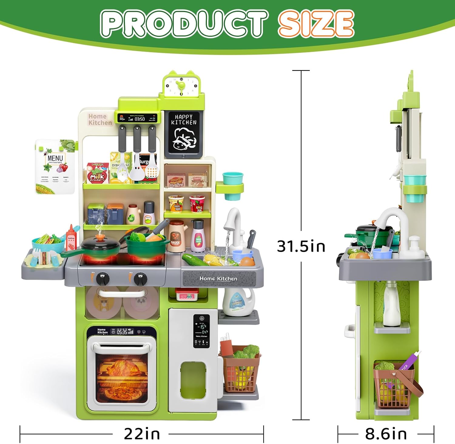 Kids Play Kitchen Set, Toddler Kitchen Playset with Sound & Light, Cooking Stove with Steam, Play Sink, Play Food Toy and Kitchen Accessories, Kitchen Toy for Kids Girls Boys (31.5 * 22 * 8.6in) - Image 2