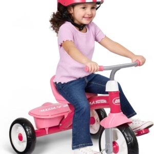 Radio Flyer Pink Rider Trike, for Ages 2.5-5, Adjustable Seat, Steel Construction, Quiet Ride Wheels, Covered Storage Bin, Comfort Grip Handlebars, Easy Carry Seat Handle, Tricycle for Toddlers