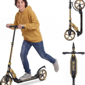 Skidee Adult & Teen Scooter Adjustable Height, Folding, Large Wheels, Lightweight, Durable, Anti-Shock Suspension, Up to 220 lbs