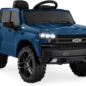 Best Choice Products 12V Licensed Chevrolet Silverado Ride On Truck, Electric Car Toy w/Parent Remote Control, Truck Bed Storage, Bluetooth Speaker, LED Lights, 2.5 MPH Max Speed – Blue
