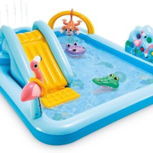 Intex 96″ x 78″ x 28″ Inflatable Jungle Adventure Play Center Spray Kiddie Pool – Backyard Kids Water Slide, Outdoor Blow-Up Splash Pad for Toddlers