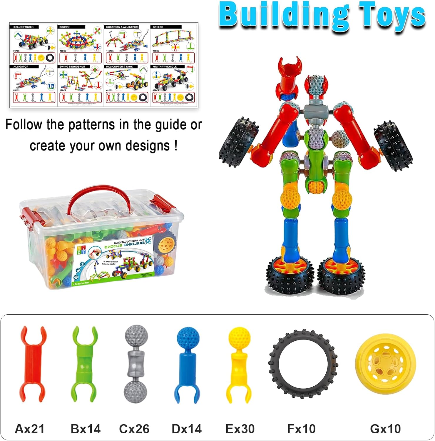 Huaker 125PCS Stem Building Toys for 3 4 5 6 7 8 Year Old Boys Girls,Kids Building Blocks Educational Creative Learning Activity with Large Storage Box,Ideal Christmas Birthday Gifts - Image 4