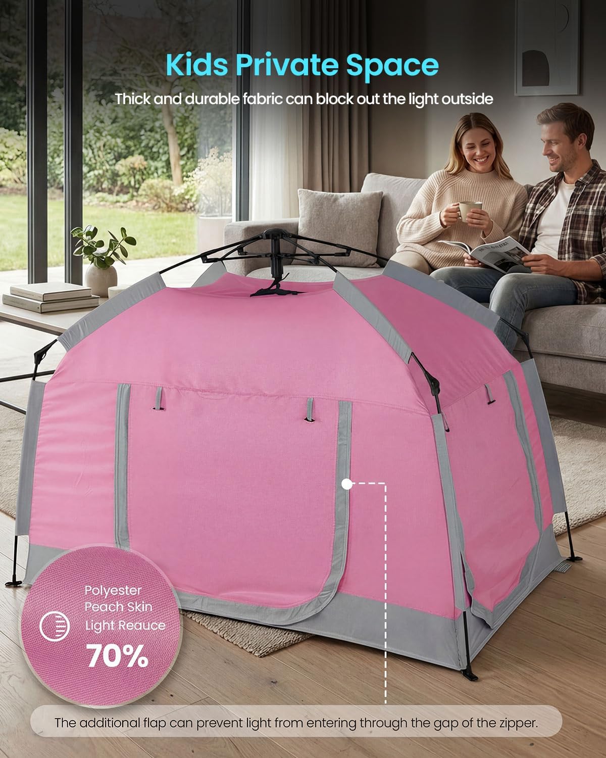 Kids Play Tent-Portable Playhouse Children House -Easy Set up Indoor Outdoor with Carry Bag for Kids-Light Strip Design for Night use -Space for Children and Parents-Birthday - Image 4