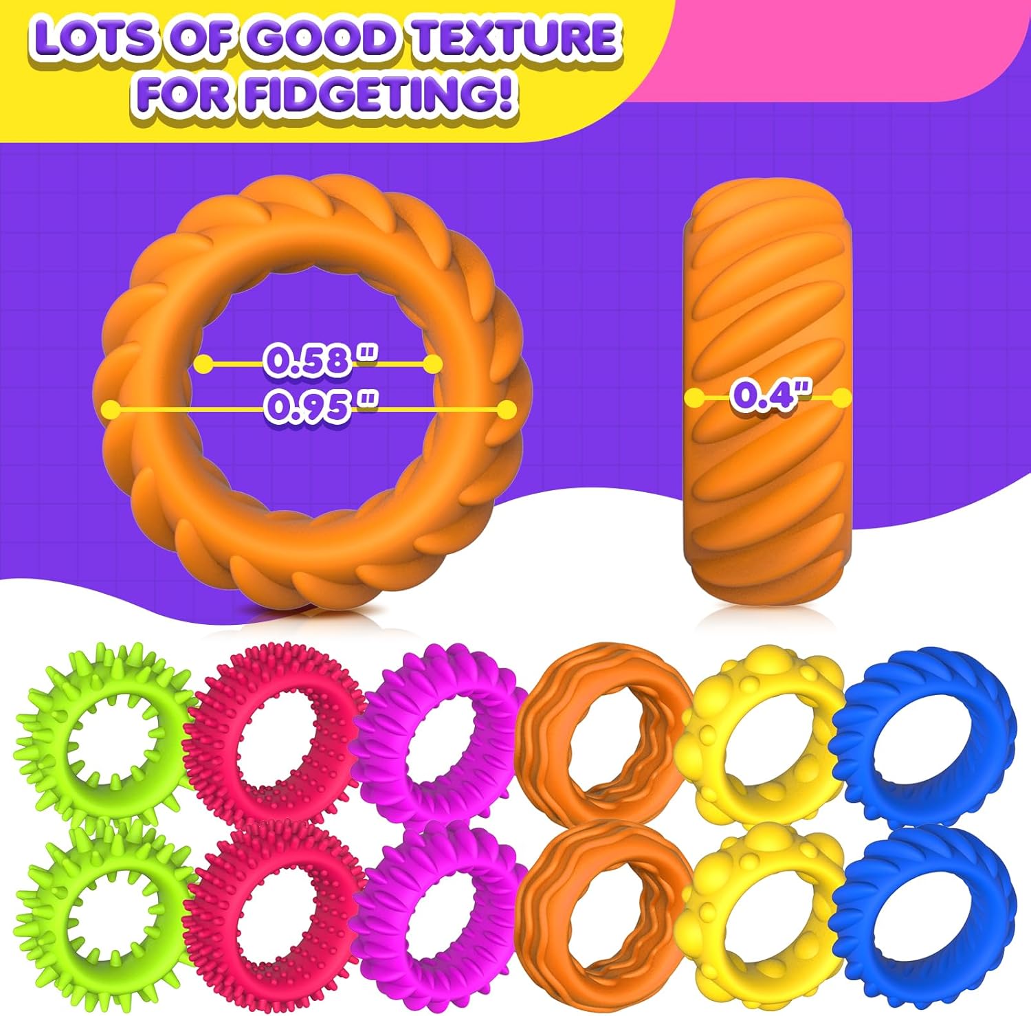 Fidget Toys Sensory Rings for Kids: Quiet Textured Ring 18 Pack - Sensory Toys for Kids with Autism - Calming Corner Bulk Fidgets for Classroom Prize - Party Favors Goodie Bag Fillers - Image 6