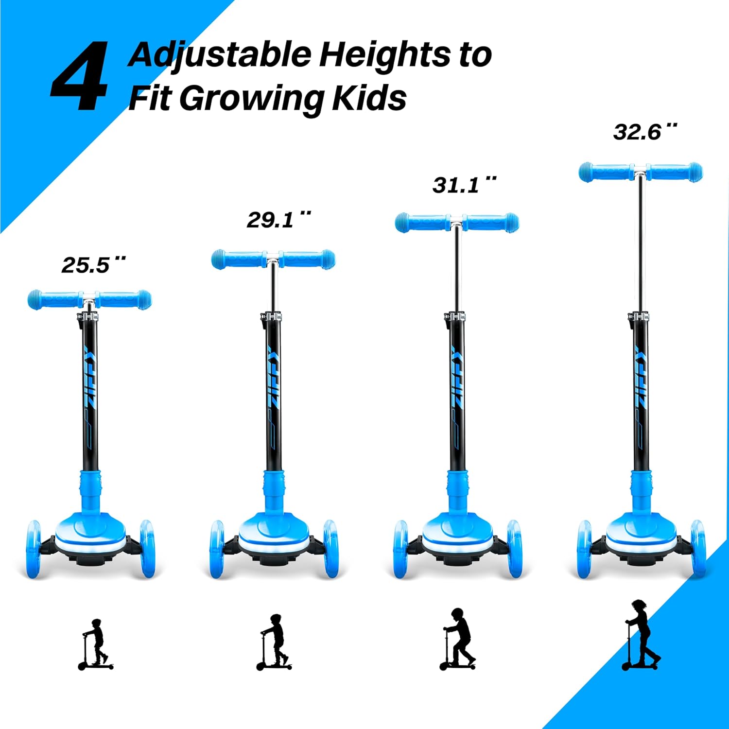JOVA ZIFFY Light-Up Toddler Scooters for Kids 3-8, 3 Wheel Kids Scooter for Boy Girl 110lbs, 20 Dynamic LED Lights, 4 Adjustable Height Ride-on Kick Scooter, Lean-to-Steer Anti-Slip Wide Deck - Image 4