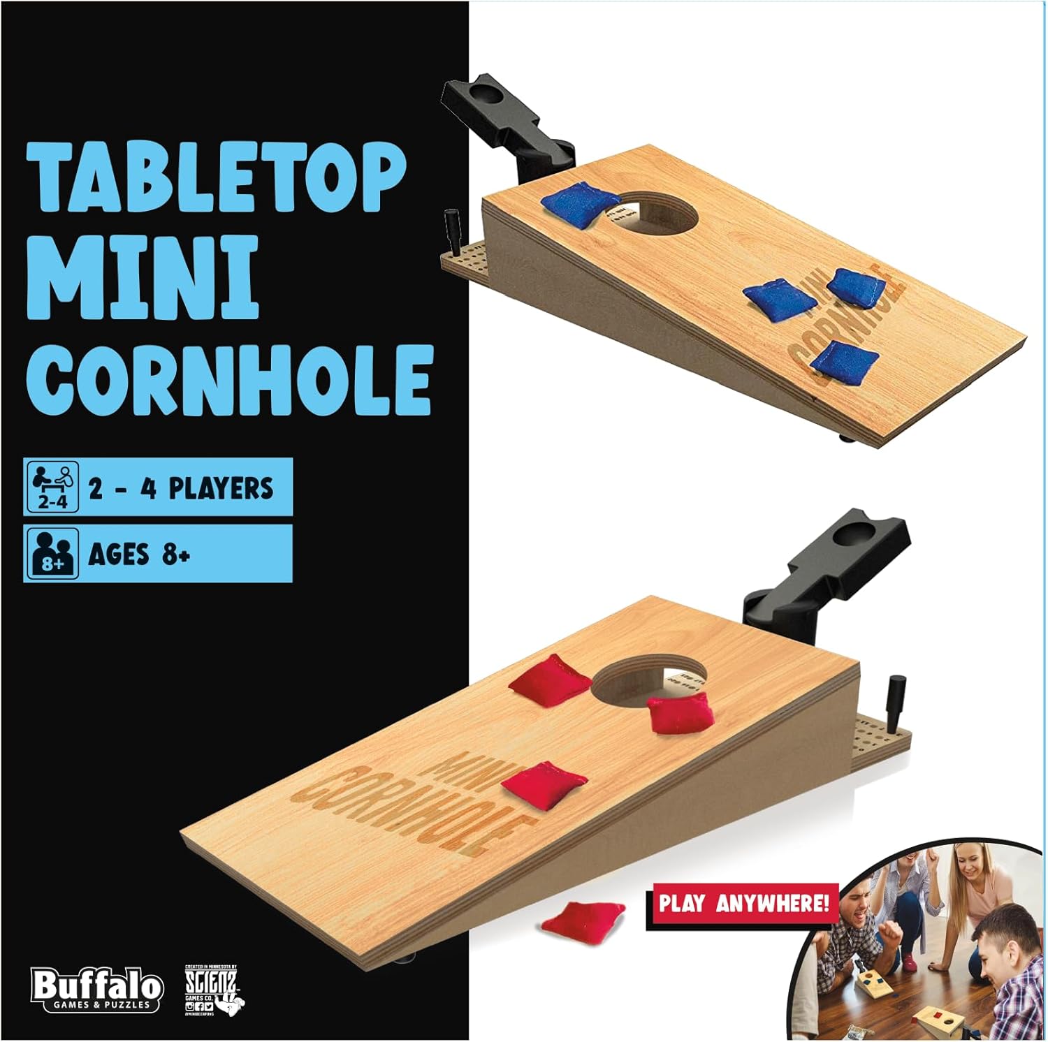 Tabletop Mini Cornhole – Dexterity Skill Game for Families | Portable Cornhole Toss Game for Kids Ages 8+ & Adults | Competitive Two‑Player Party Game Fun