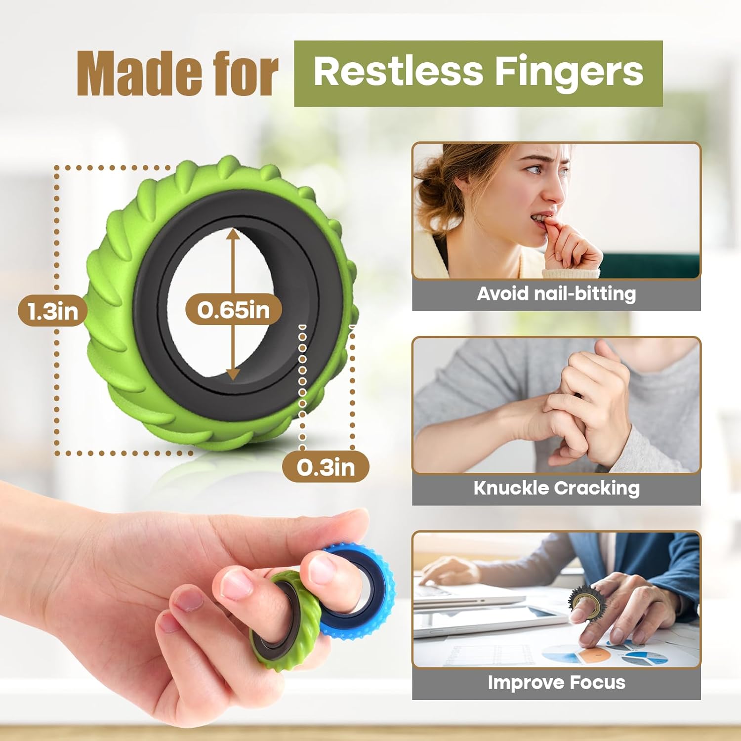 Fidget Toys Adults Sensory Rings: 12 Pack Texture Spinner Rings - Stress Relief Sensory Toys for Kids ADHD - Quiet Desk Fidgets for Classroom Stress Office for Teens Boys - Image 4