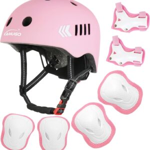 KAMUGO Kids Bike Helmet Set, Toddler Helmet for Ages 2-8 Boys Girls with Sports Protective Gear Set Knee Elbow Wrist Pads for Skateboard Cycling Scooter Rollerblading