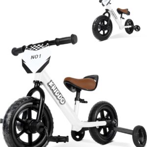KRIDDO 2-in-1 Kids Tricycle and Toddler Balance Bike 2 Year Old, Detachable Pedals and Stowable Training Wheels, DIY Plate, Riding Trikes Toy for Ages 18 Months to 3 Years