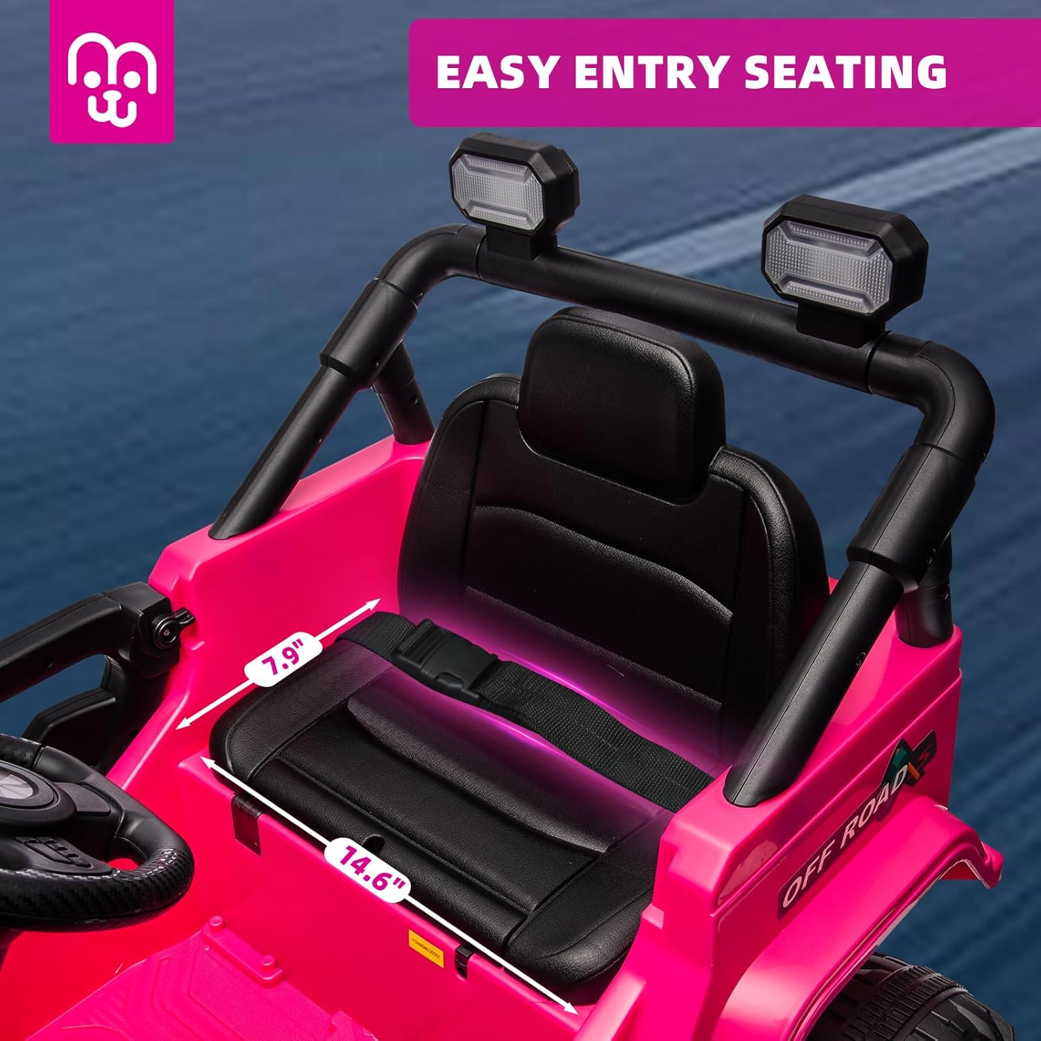 MINIATURE MOTORS 12V Kids Electric Ride on Truck Car Remote Control, Twin 35W Motors 3.5MPH Max Speed, Bluetooth Music Player, 4 Wheels Suspension LED Lights Safety Belt, Gift for Boys Girls-Hot Pink - Image 7