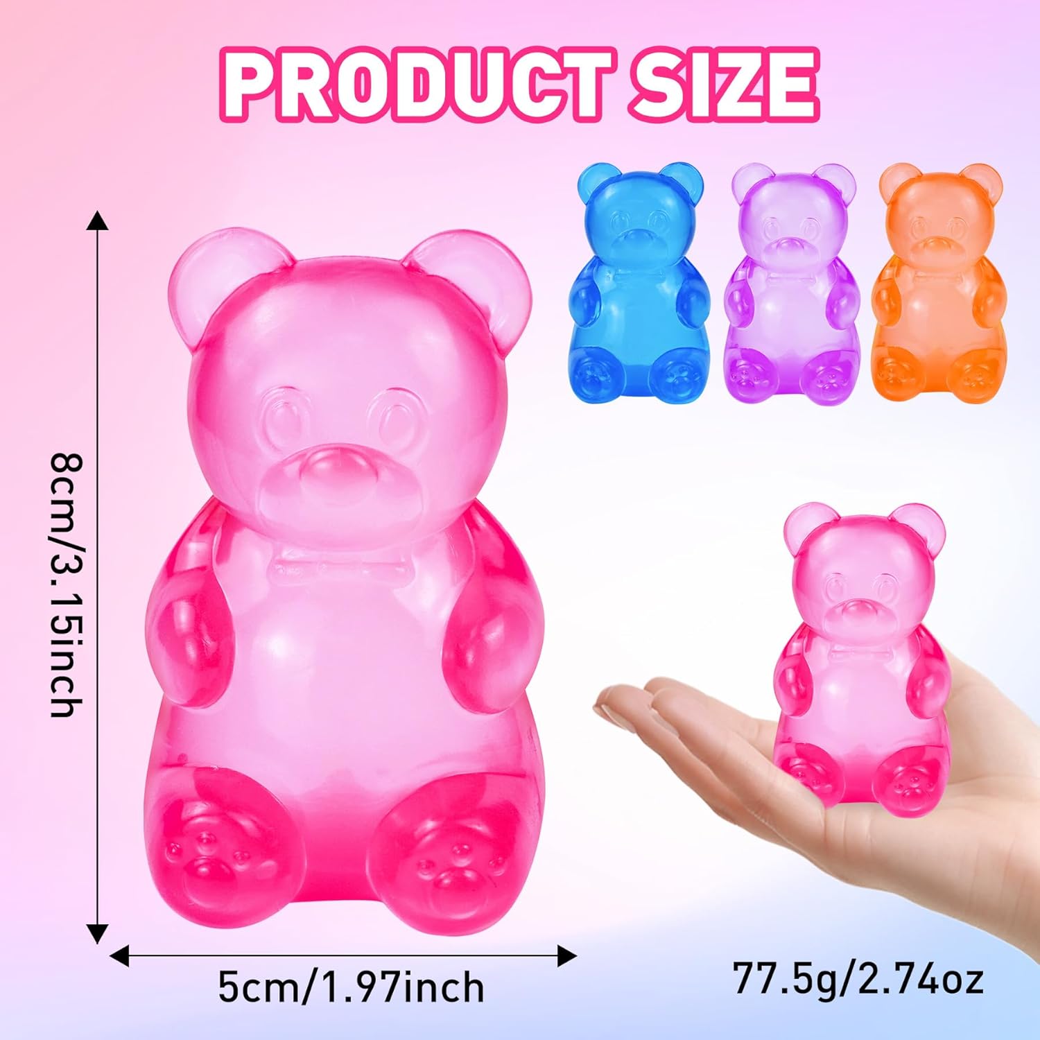 Gummy Bear Squishy, Stress Bear Taba Squishy, Taba Squishy Toys for Kids, Stress Balls Valentines Day Gifts Birthday Gifts Party Favors-Rosy - Image 3
