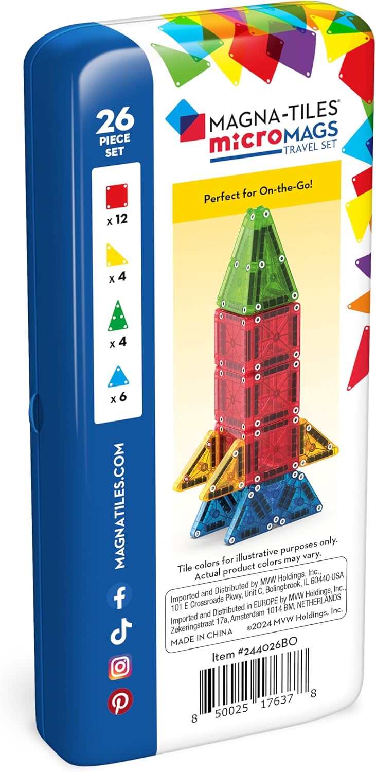 Magna-Tiles microMAGS 26-Piece Travel Magnetic Construction Set – Bold Colors, The Original Magnetic Building Brand - Image 3