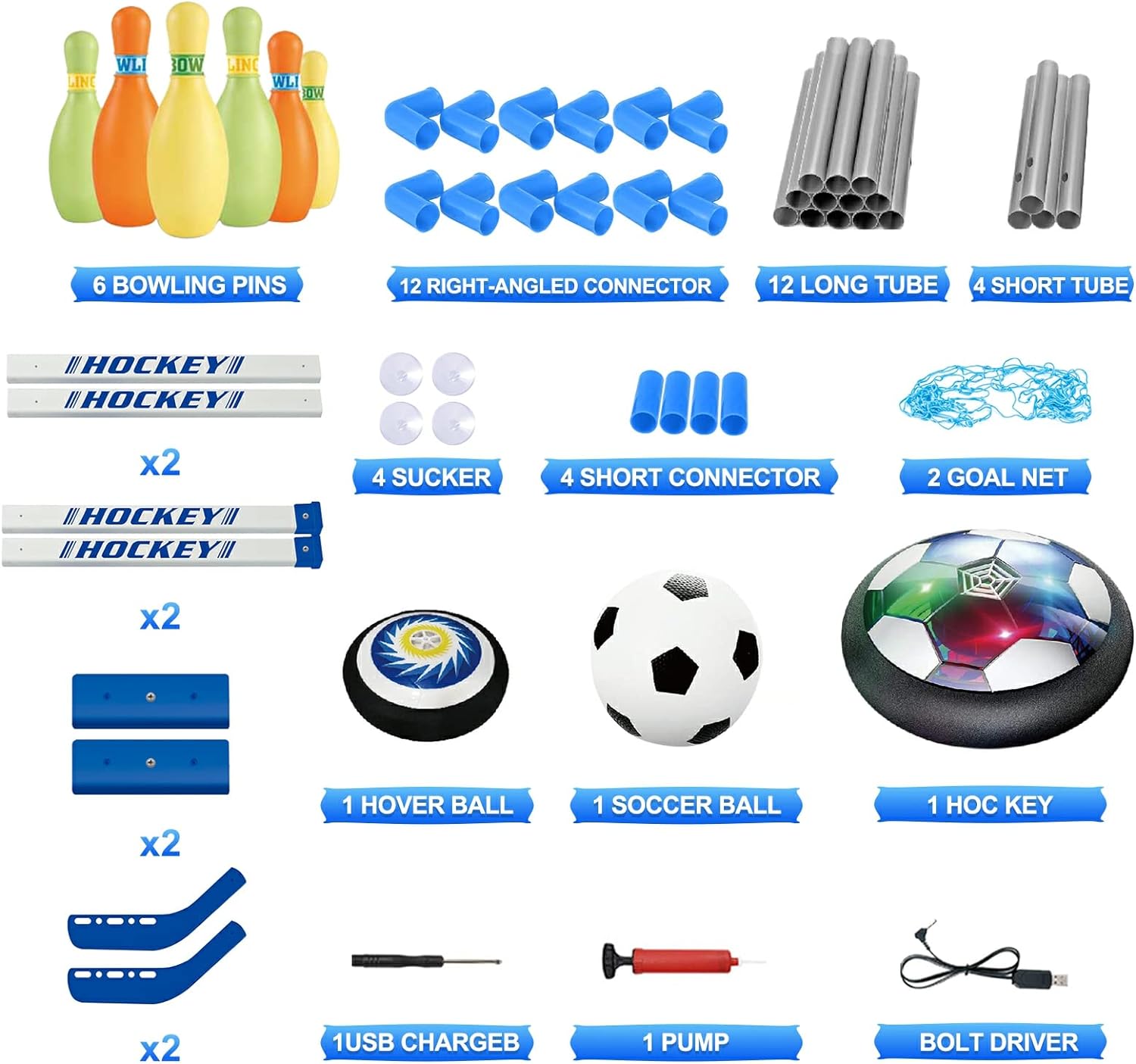 HopeRock 3-in-1 Hover Soccer Ball Hockey Bowling Set, Indoor and Outdoor Toys for Kids Ages 3-12, Outside Toys with LED Lights, Christmas Birthday Gifts for 3 4 5 6 7 8 9+ Year Old Boys Girls - Image 2