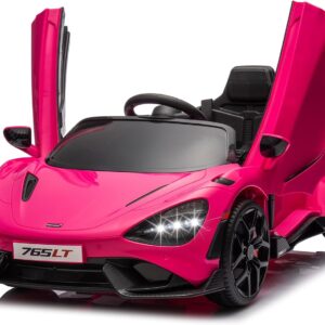 Kids Ride-on Car Licensed McLaren765LT for 3-6Years Old, Electric car 12V Battery Powered Electric Vehicle, w/Parent Remote, Music Player, LED Lights, Smooth Start, 3 Speeds, Pink