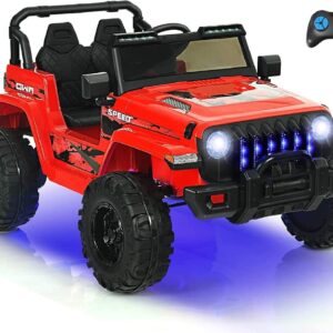 INFANS Kids Ride on Car Truck with 2.4G Remote Control, 12V Battery Powered Electric Cars for Kids w/3 Speeds, Battery Display, LED Lights, Safety Belt, Music & Horn, Bluetooth/FM/USB (Red)
