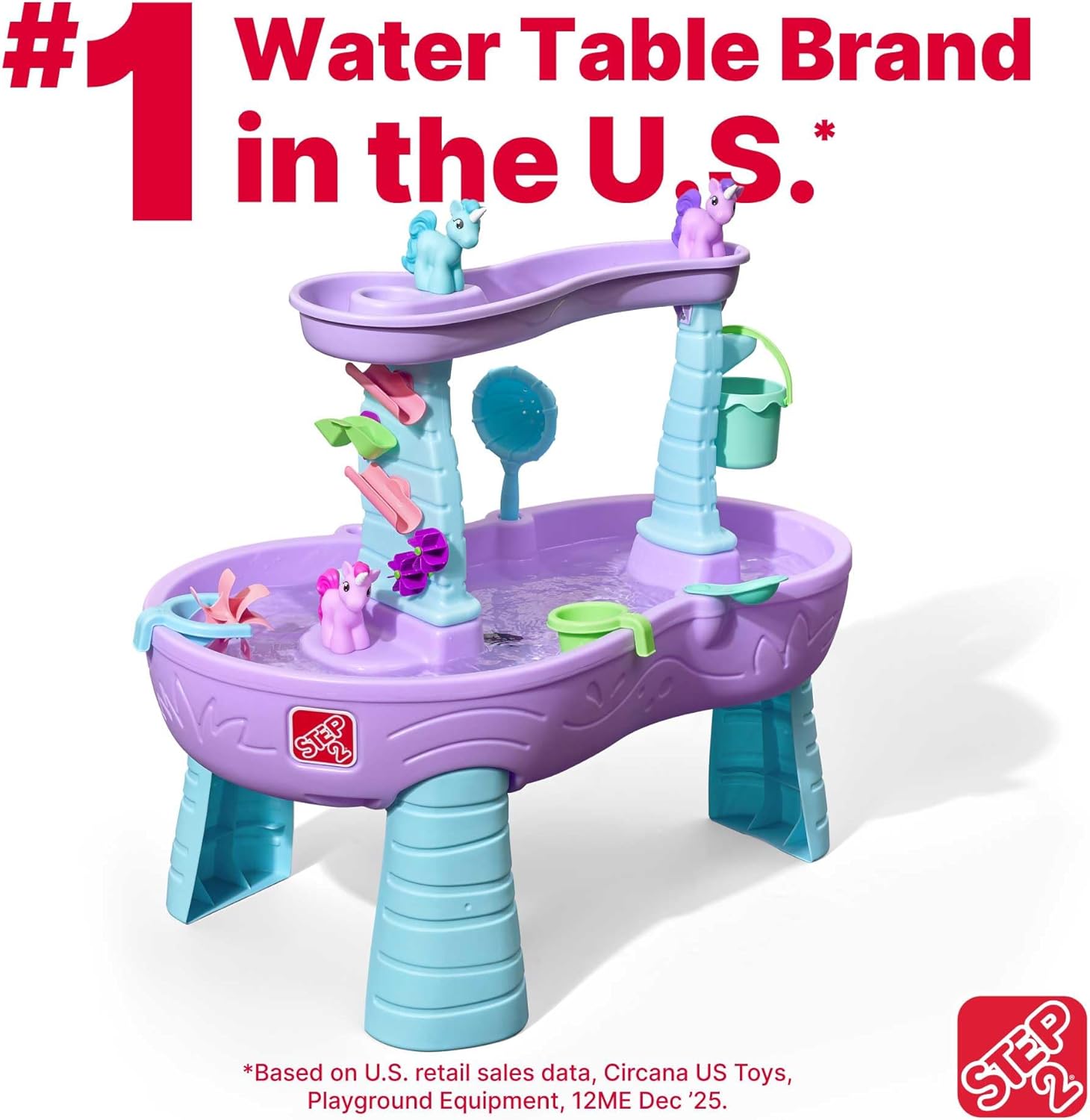 Step2 Rain Showers and Unicorns Water Table, Kids Water and Sand Activity Sensory Playset, Summer Outdoor Toys, 13 Piece Water Toy Accessories, for Toddlers 1.5+ Years Old, Blue & Purple - Image 3