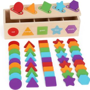 KMTJT Montessori Toys for 1 2 3 Year Old | Wooden Color & Shape Sorting Matching Toys | Learning Educational Toys for 1-3 Year Old Kids | One 1st 2st Birthday Gift for Boy Girl