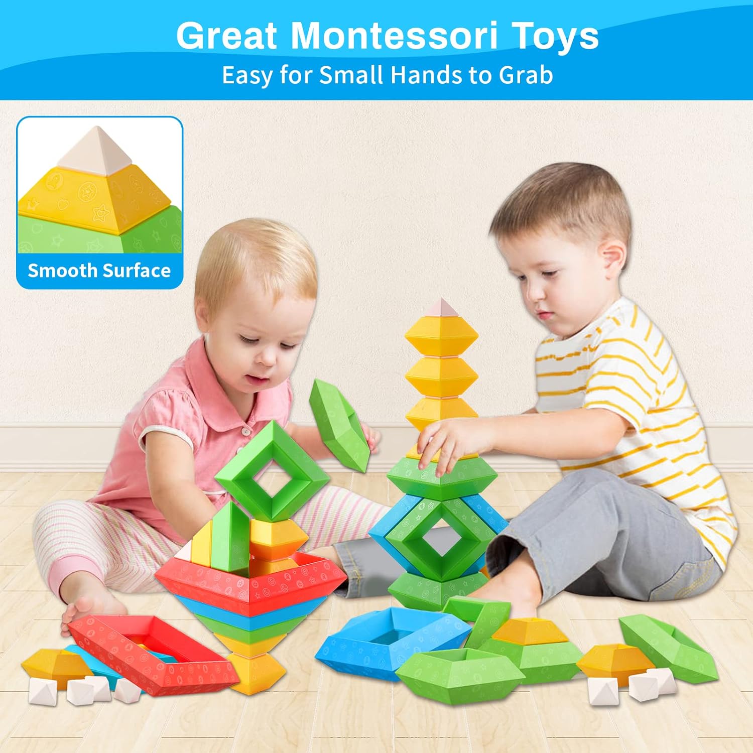 Hieoby Montessori Toys for 1 2 3 4 Year Old Boys Girls Toddlers Preschool Learning Activities 30Pcs Building Blocks Stacking Educational Toys STEM Sensory Gifts for Kids Age 1-2 2-4 - Image 4