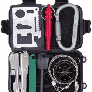 Outdoor Survival Kit 7 in 1,Mini Emergency Survival Gear Small Camping Equipment Pocket Tool Gadgets Stocking Stuffers Ideal for Boys Kids Hiking