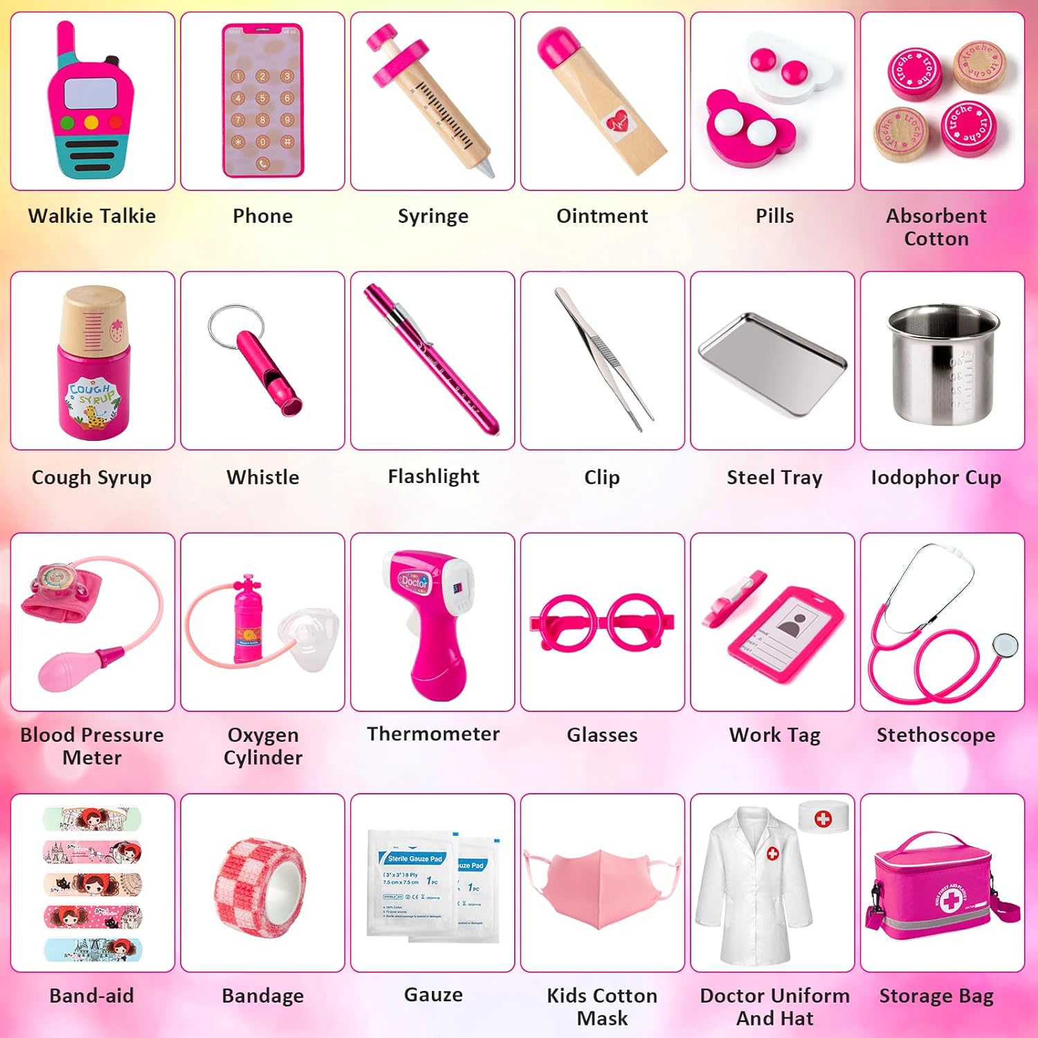 EFO SHM Doctor Kit for Kids Girls, 34 Pcs Kids Doctor Kit for Toddlers 3-5 with Medical Storage Bag & Real Stethoscope, Pretend Play Set for Boys Girls Fun Role Playing Game - Image 5