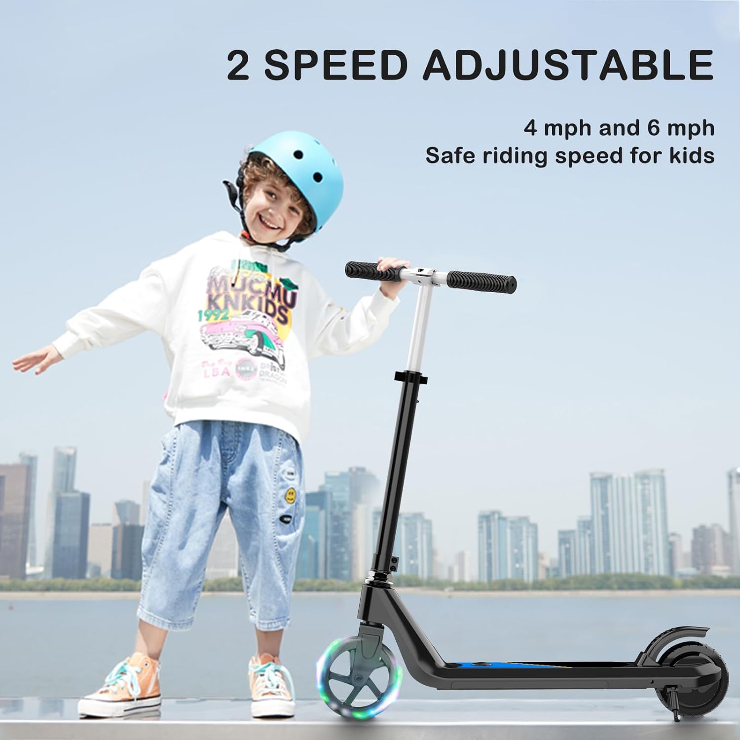LINGTENG Electric Scooter for Kids Age 6-10, Kick-Start Boost Scooter with Adjustable Speed and Height, Flash Wheel & Deck Lights - Image 7