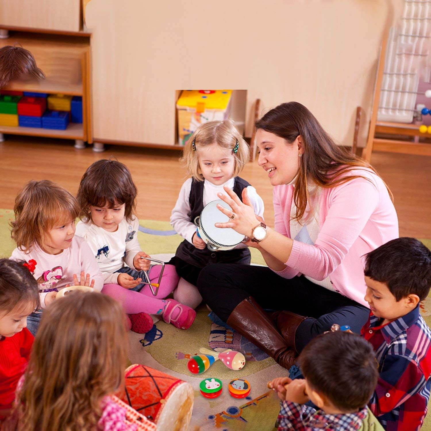 Kids Musical Instruments, 33Pcs 18 Types Wooden Percussion Instruments Tambourine Xylophone Toys for Kids Children, Preschool Education Early Learning Musical Toy for Boys and Girls - Image 6