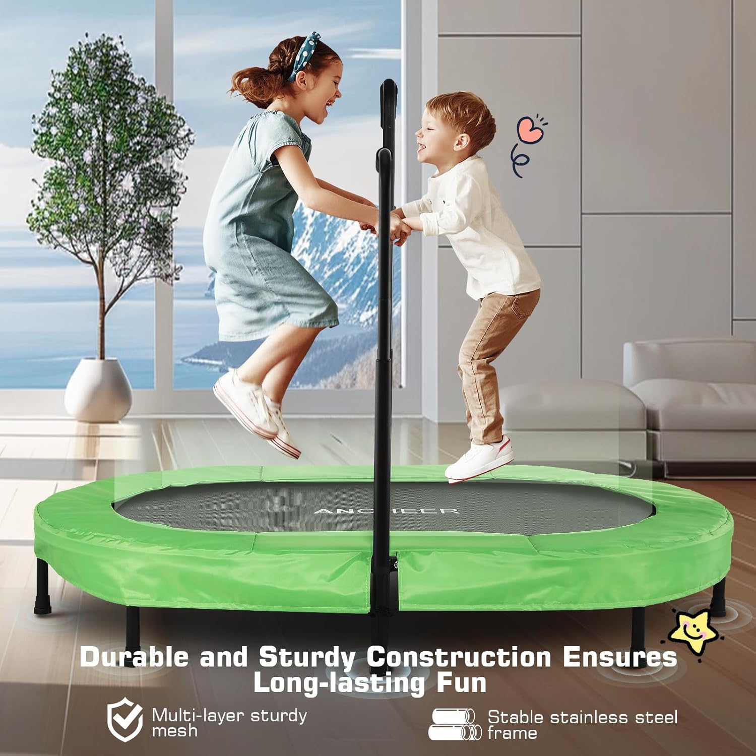 Trampoline for Kids, Toddler Trampoline Indoor Sports and Outdoor Games 56" Kids Rebounder 220LBS Capacity with Adjustable Safety Handrail Foldable Jumper for Boy Girls ASTM Certified - Image 4