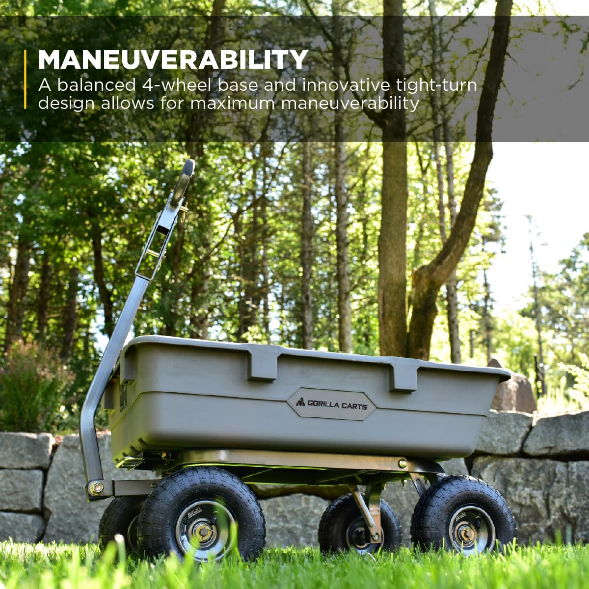 Gorilla Carts Heavy-Duty Poly Dump Cart, 5 Cu Ft Tub, 800 lb Haul Capacity, Gray – Towable Utility Wagon with Quick-Release Dumping & Pneumatic Tires for Yard, Landscaping and Gardening - Image 6
