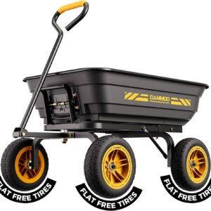 CAMMOO 10-in NO-FLAT TIRES 600lb Heavy-Duty Garden Dump Cart 4 Cu.Ft. Utility Wagon with Quick-Release Dumping & Prime Grade 100% Virgin Polypropylene – Not Recycled Material for Landscaping Gardening