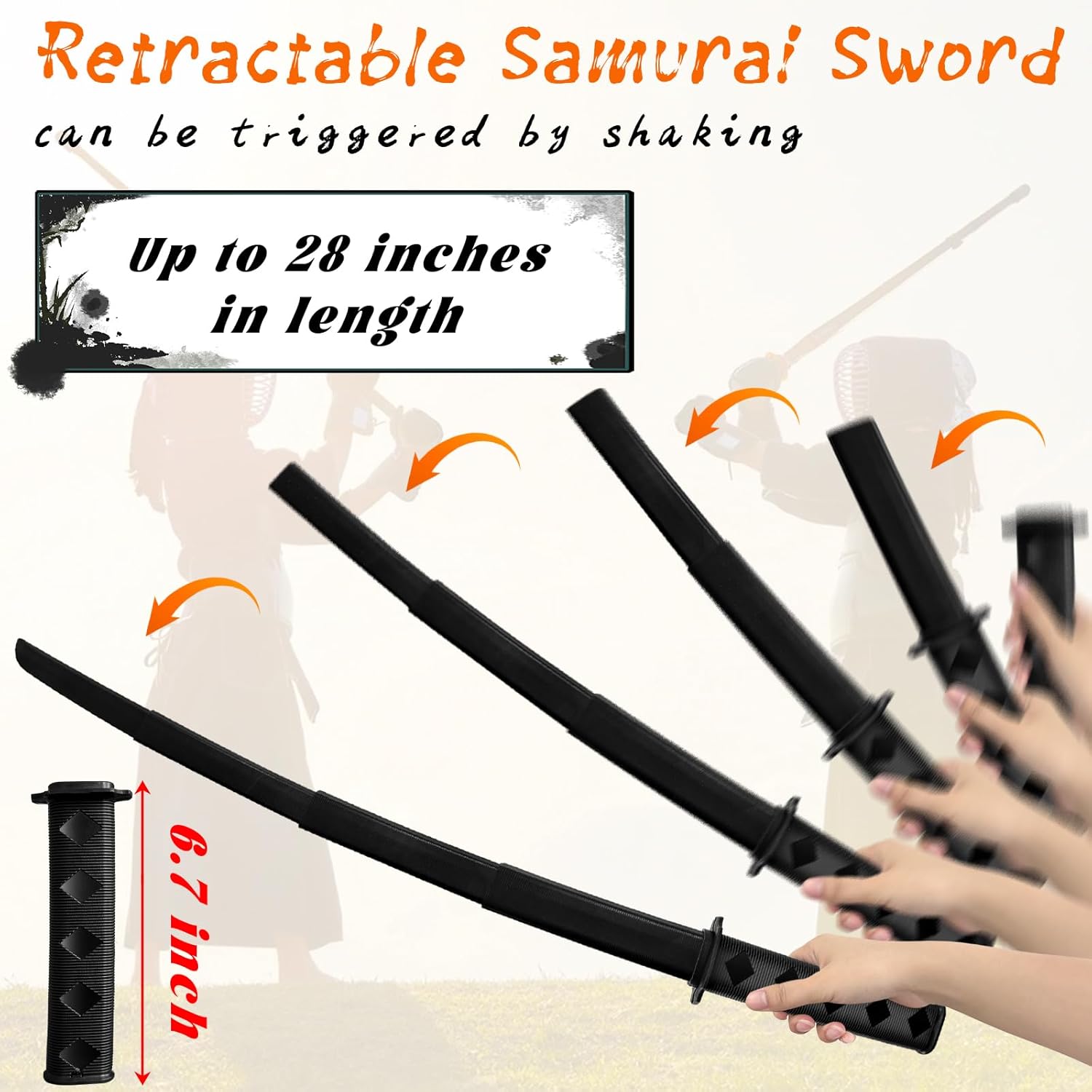 2 Pcs 3DPrinted Gravity Retractable Samurai Sword Model Toy,Telescopic Katana Toys for Halloween Cosplay Play Fighting,Black - Image 2
