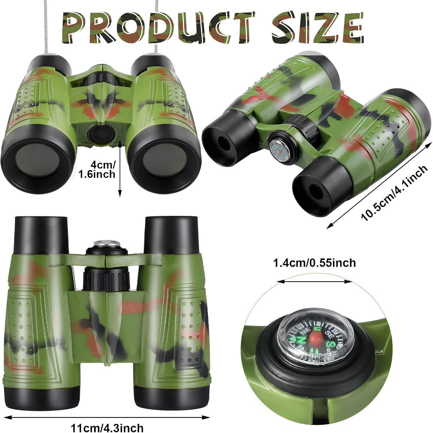 25 Pack Binoculars for Kids 6+ Years Old, with Compass and Neck String Toddler Toy Binoculars Gift Set for Camping Adventure, Party Favor, Red, Yellow, Camo, Green, Blue - Image 2
