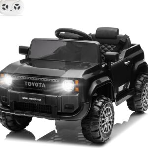 Winado 12V Ride on Car, Licensed Toyota Electric Truck for Toddlers W/Remote Control, Battery Car for Kids with Openable Doors, 3 Speeds, LED Lights, Music (Black)