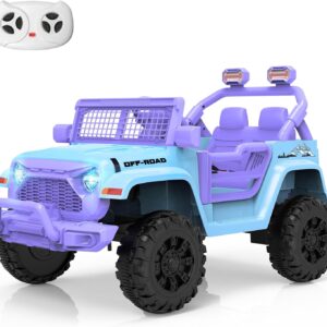 MINIATURE MOTORS 12V Kids Ride on Truck Car Remote Control, Ride on Toy for Toddlers Bluetooth USB Music, Suspension System Soft Start Safety Belt, Kids Electric Vehicles Gift for Boys & Girls-Blue
