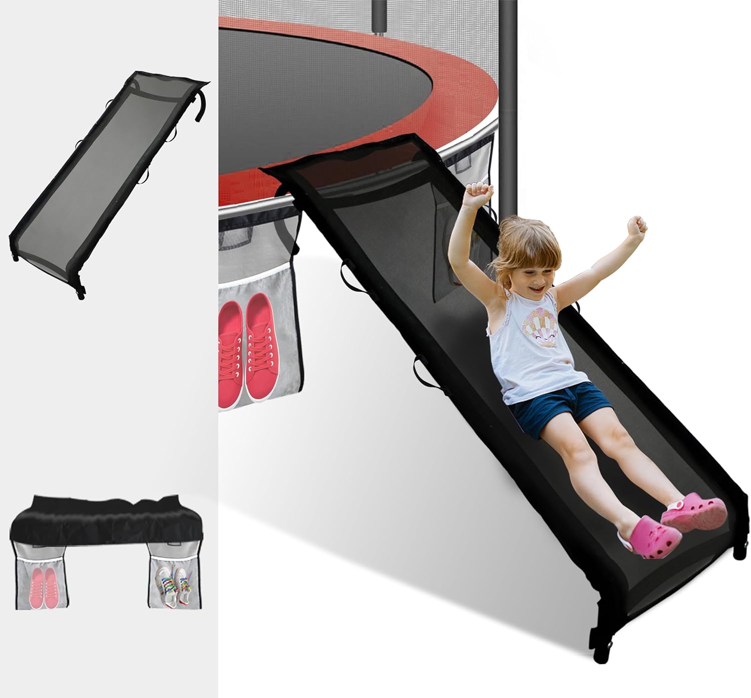 Eurmax USA Trampoline Safe Slide and Ladder for Kids, Universal Hook Design, UV-Resistant Steel and Fabric, Includes Shoe Storage Pocket, Universal Trampoline Accessories