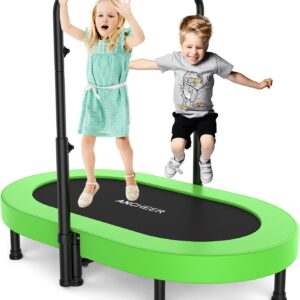 ANCHEER 56″ Double Mini Trampoline for Kids, Mini Rebounder with 5-Level Adjustable Handle, Parent-Child Trampoline for Kids, Max Load 220lbs, Fun for Indoor/Outdoor