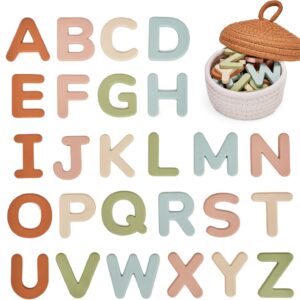JoyCat Silicone Alphabet Magnetic Letters, 26 Uppercase ABC Fridge Magnets for Toddlers & Kids 3+, Preschool Learning Refrigerator Toy Set, Birthday Gifts for Boys Girls (Muted Color)