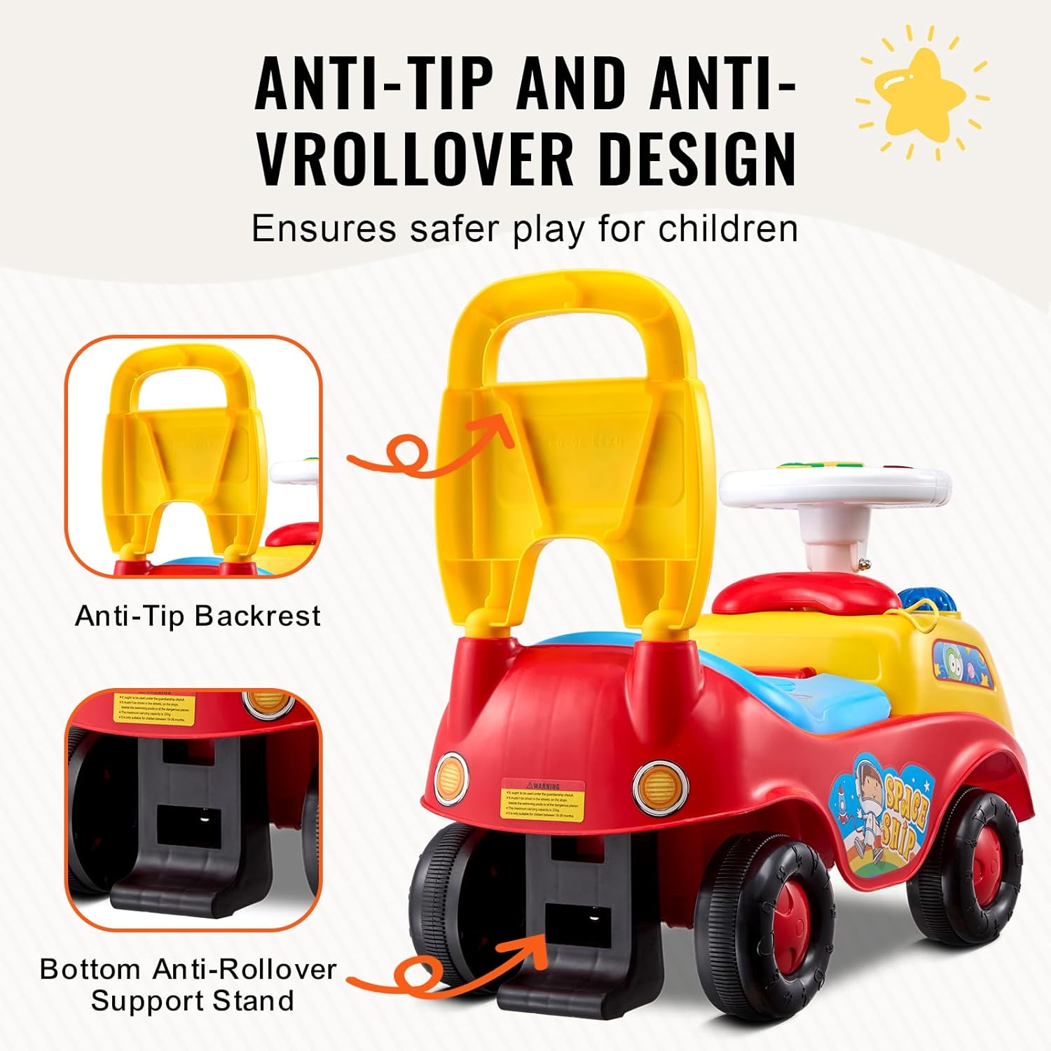 VEVOR Ride On Push Car for Toddlers, Ages 19+ Months, Ride Racer, Sit to Stand Toddler Ride On Toy, Kids Ride On Car with Music Steering, Horn & Under Seat Storage, Ride On Toy for Boys Girls, - Image 6