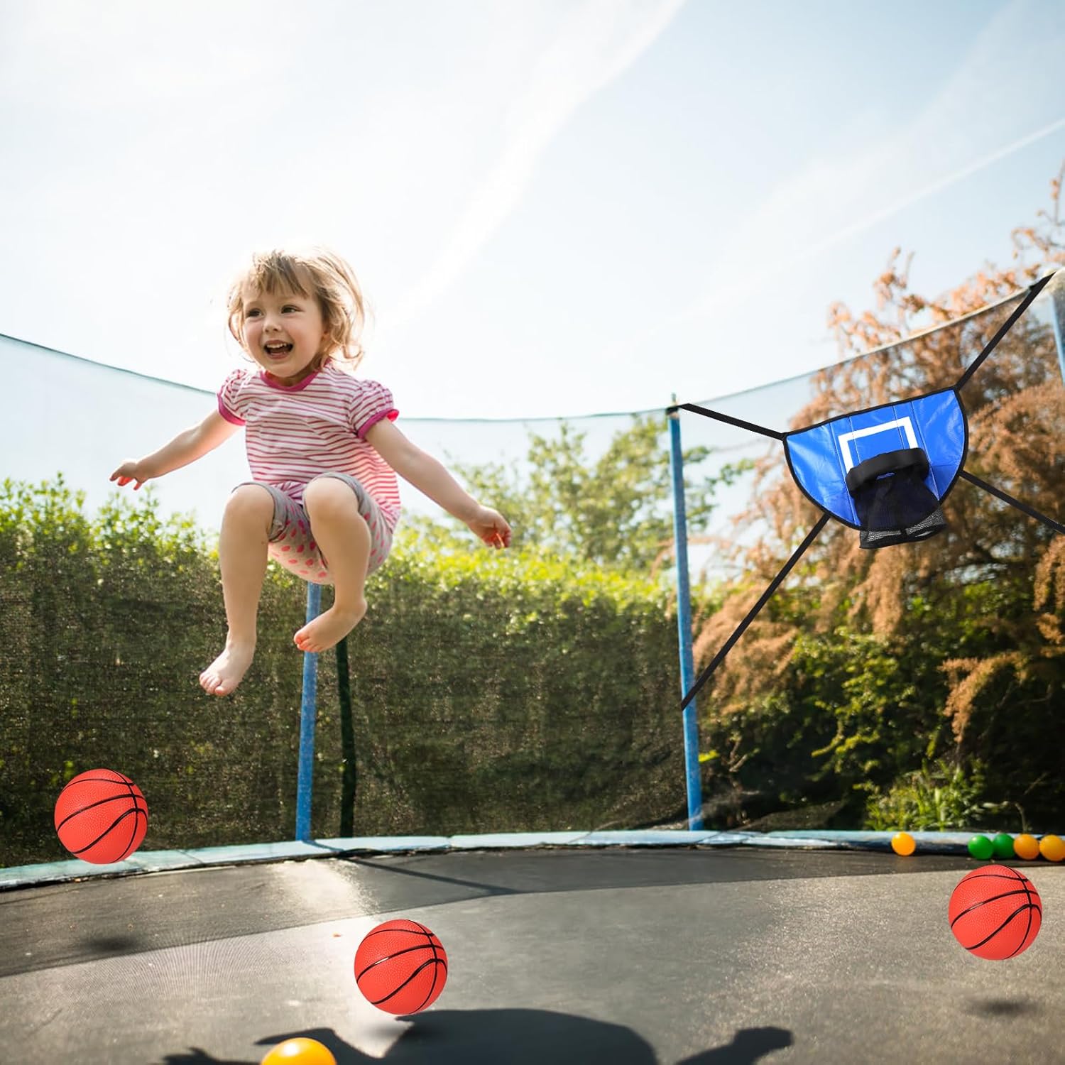 Trampoline Basketball Hoop Set, Trampoline Basketball Hoop Attachment Waterproof Basketball Goal for Trampoline Soft Basketball Game Accessories for All Ages Basketball Lovers - Image 6