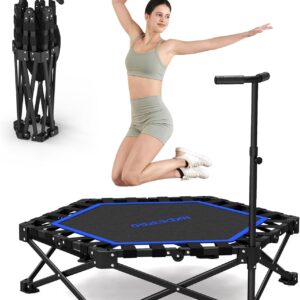 HXD-ERGO 42” Foldable Mini Trampoline, Rebounder Trampoline with Adjustable Foam Handle, Fitness Trampoline for Indoor, Outdoor, Home Gym,Max Load 460lbs