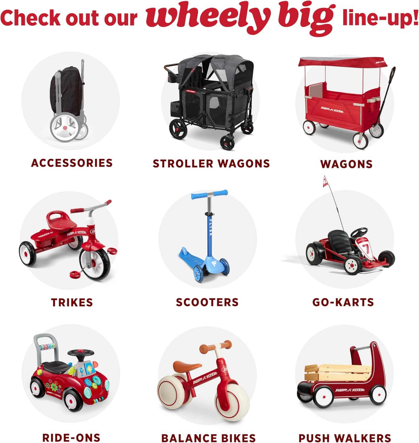 Radio Flyer City Luxe Stroll 'N Wagon, for Ages 1+, 3-in-1 Push or Pull, with Bench Mode, Easy Fold, UV Canopy, 5-Point Harnesses, Front Caster Wheels & 12" Rear Wheels, Stroller Wagon for Kids - Image 7