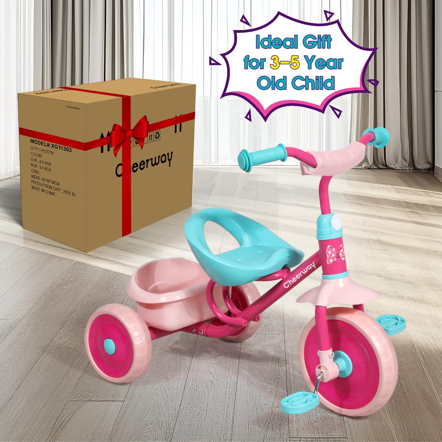 CHEERWAY Tricycle for 3-5 Year Olds, Toddler Trike, Outdoor and Indoor Riding Toy, Low-Height Seat Design, EVA Wheels, Kids Trike with Safety Cloth Sleeve, Gift for Boys and Girls (Pink) - Image 9