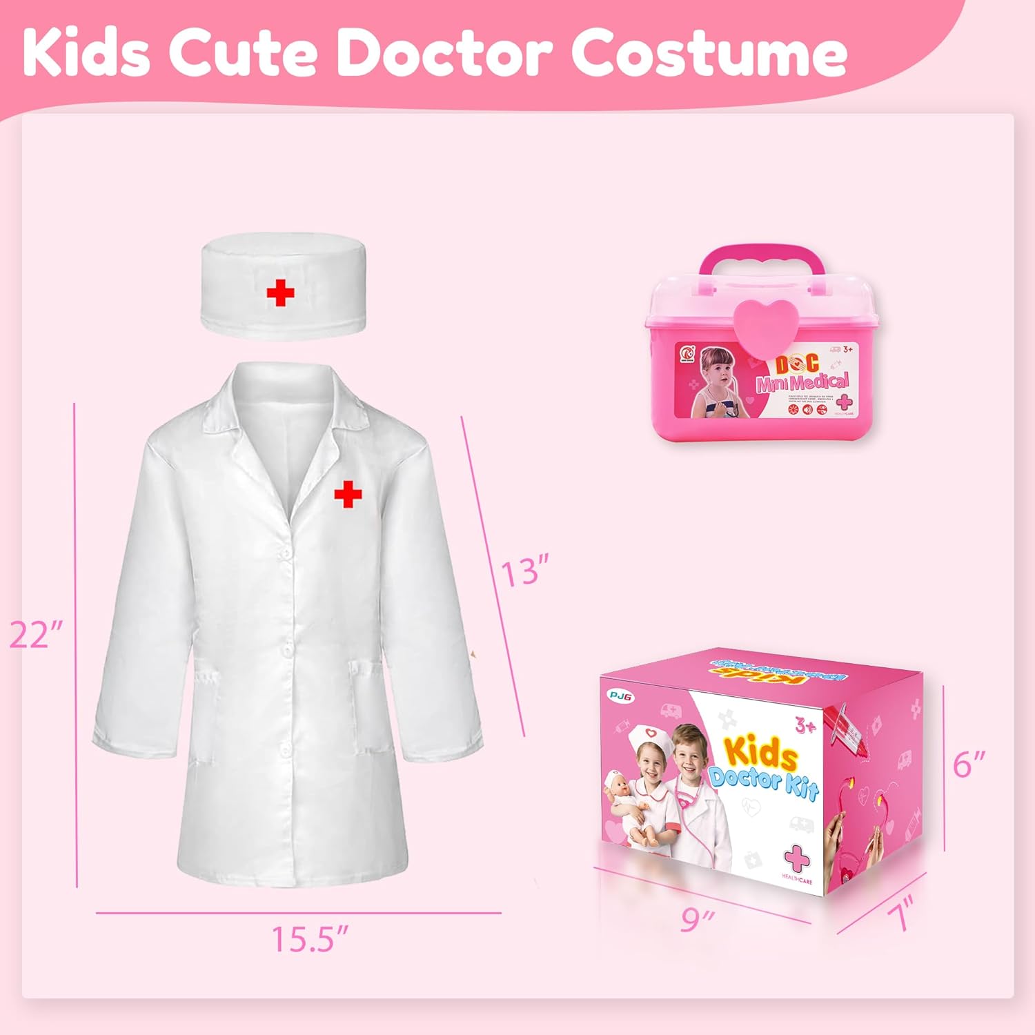 24Pcs Doctor Kit for Toddlers 3-5, Kids Doctor Pretend Play Set with Costume, Stethoscope, Funny Doctors Kit Toys Christmas Birthday Gift for Girls Ages 3 4 5 Year Old, Pink - Image 2